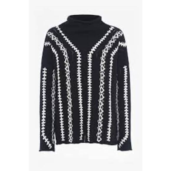 French Connection Sweaters - FRENCH CONNECTION Ella Embroidered Pattern sweater, black and white